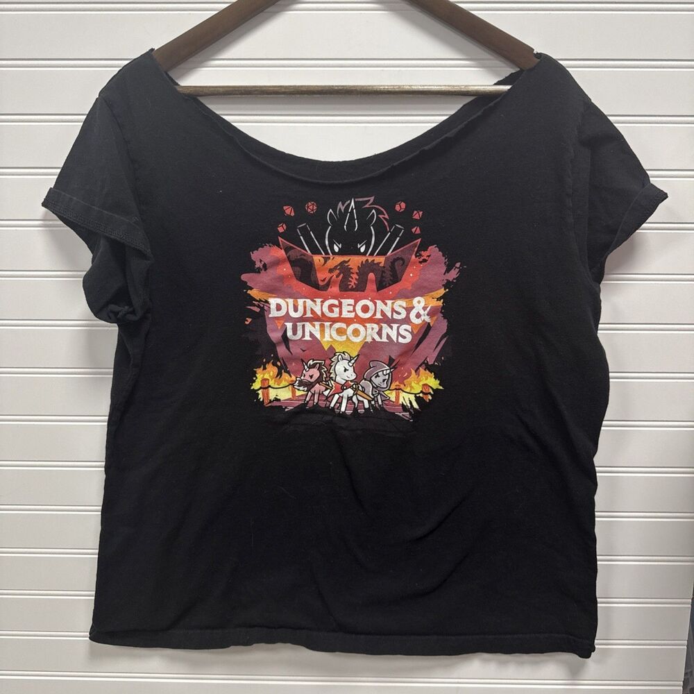 TeeTurtle Dungeons & Unicorns Graphic T Shirt Womens XL Black Fantasy